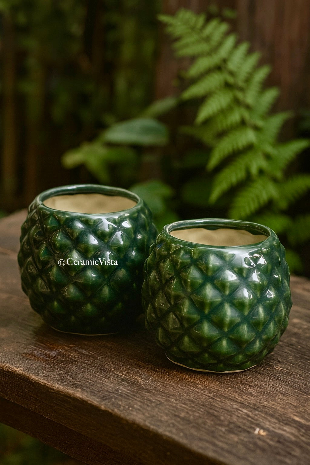 Deep Green Textured Planter Duo | CeramicVista