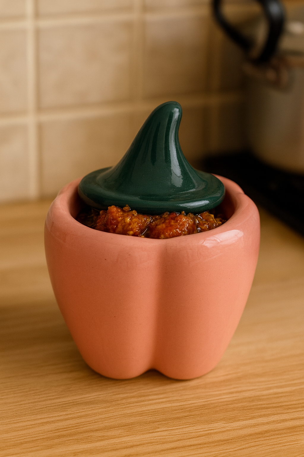 Hand-Painted Floral Ceramic Pickle / Condiment Jar/ Holder with Lid