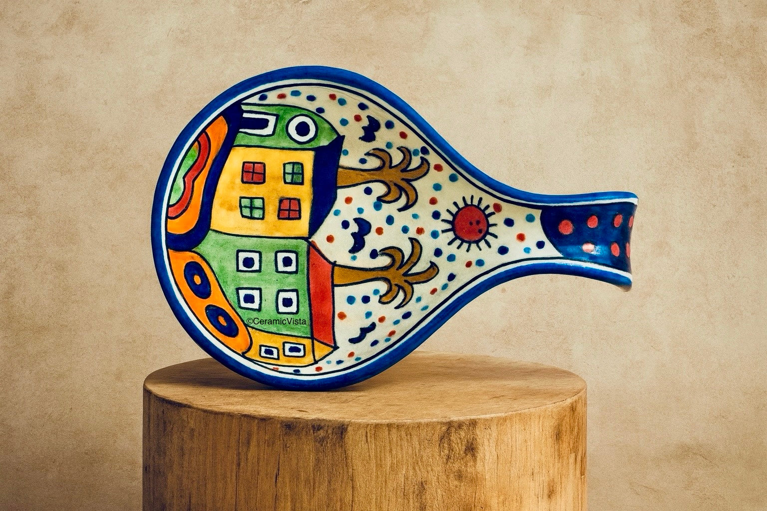 Hand-Painted Colorful Ceramic Spoon Rest / Snack Tray/ Holder | Red, Blue, Green, Dual Tone | CeramicVista