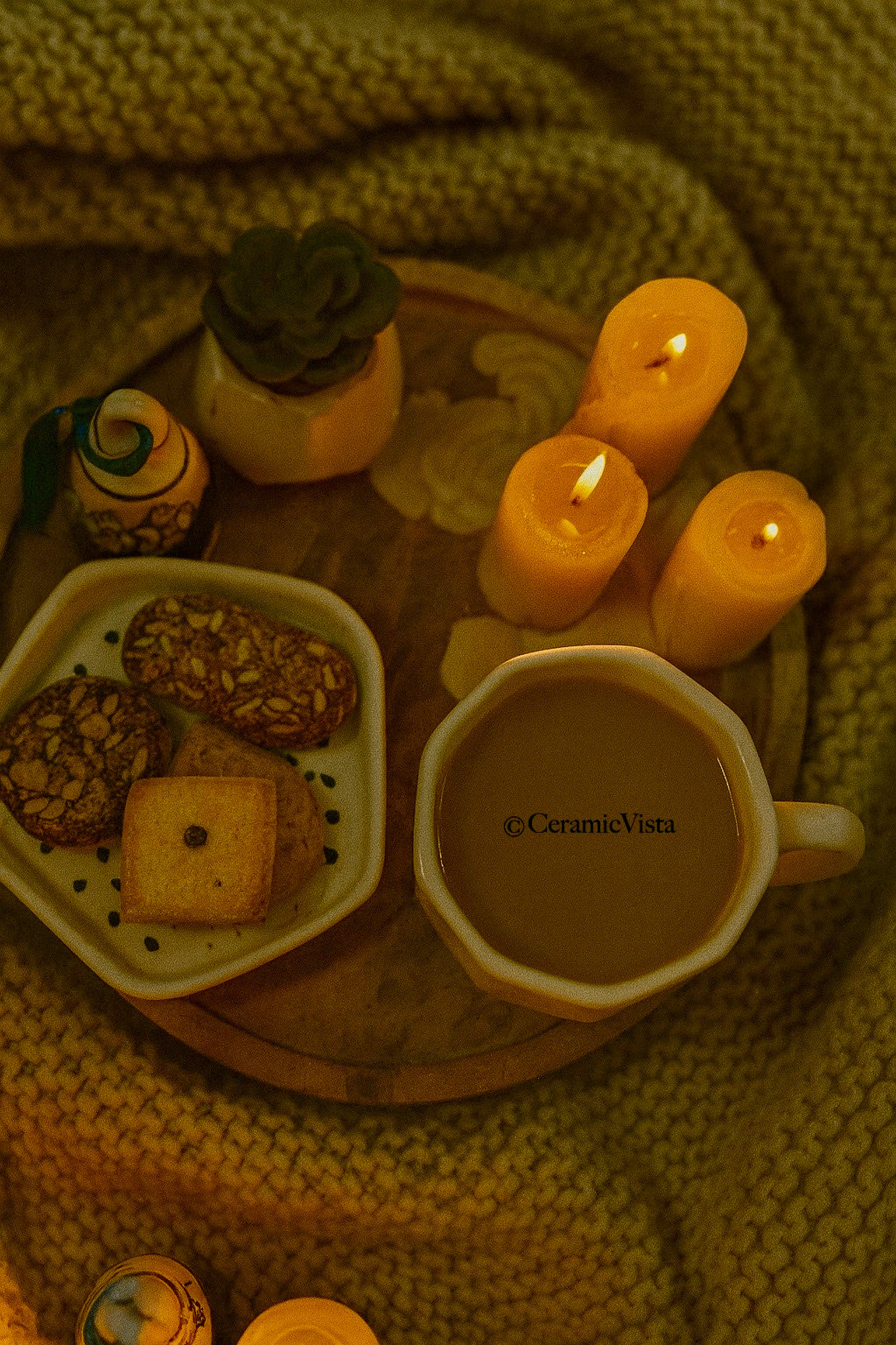 Handcrafted Polka Dot Ceramic Mug With Saucer | CeramicVista