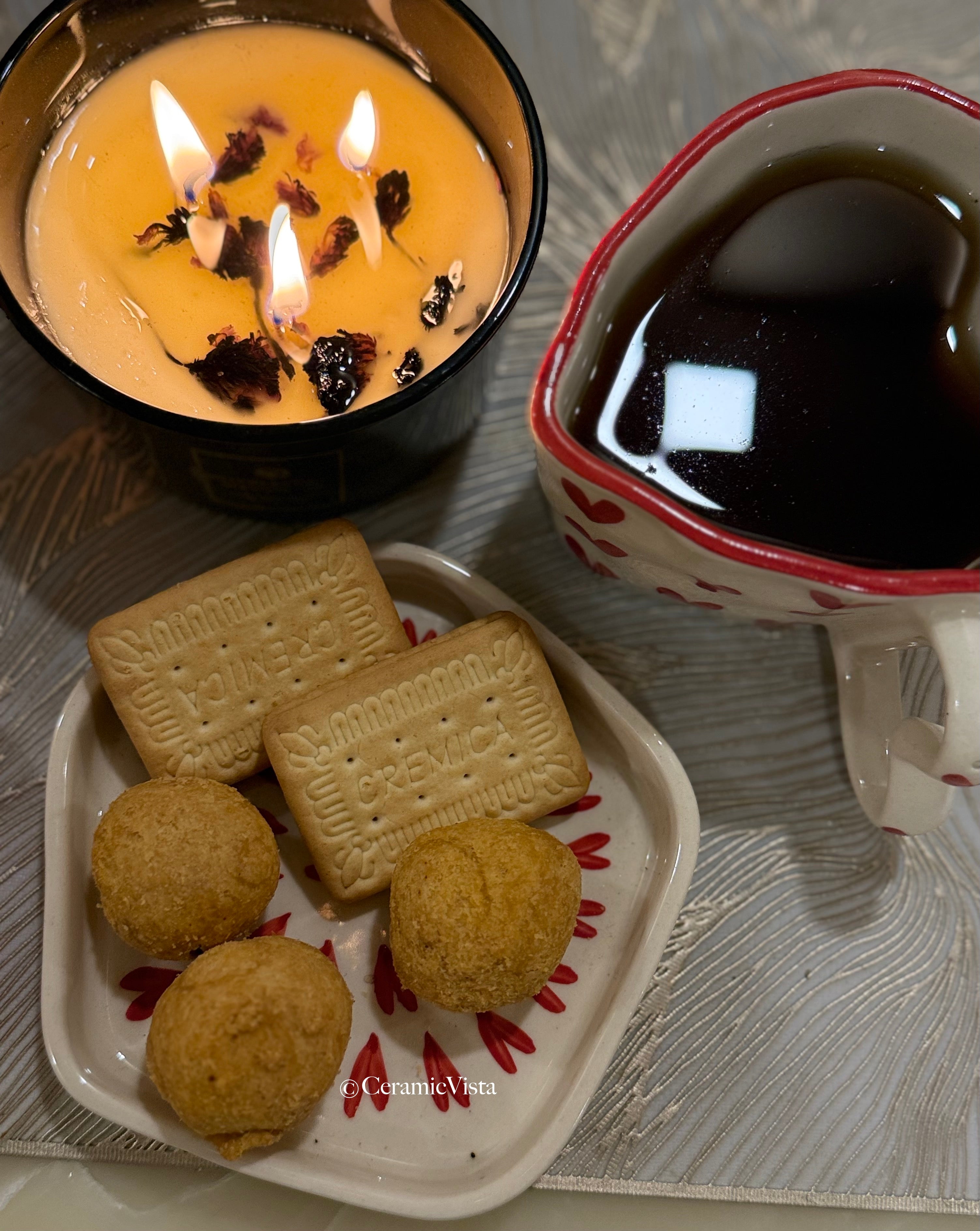 Handmade Red Heart Petal Ceramic Plates – Set of 2