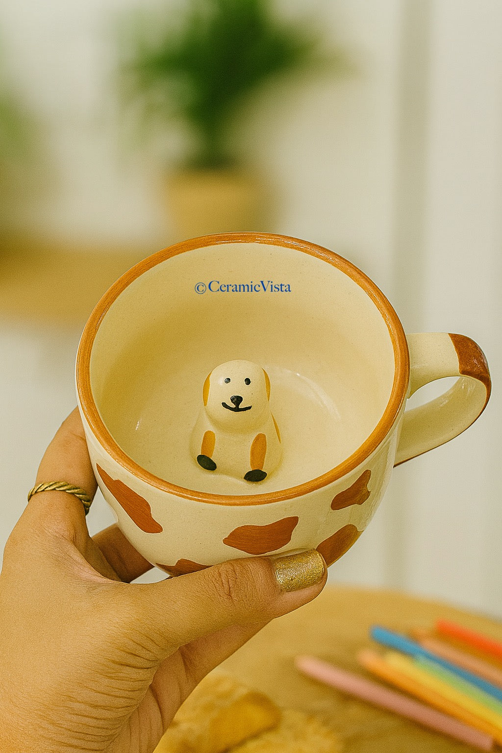 Puppy Peek Ceramic Mug – Hidden Dog Figurine | Handcrafted Cute Cup