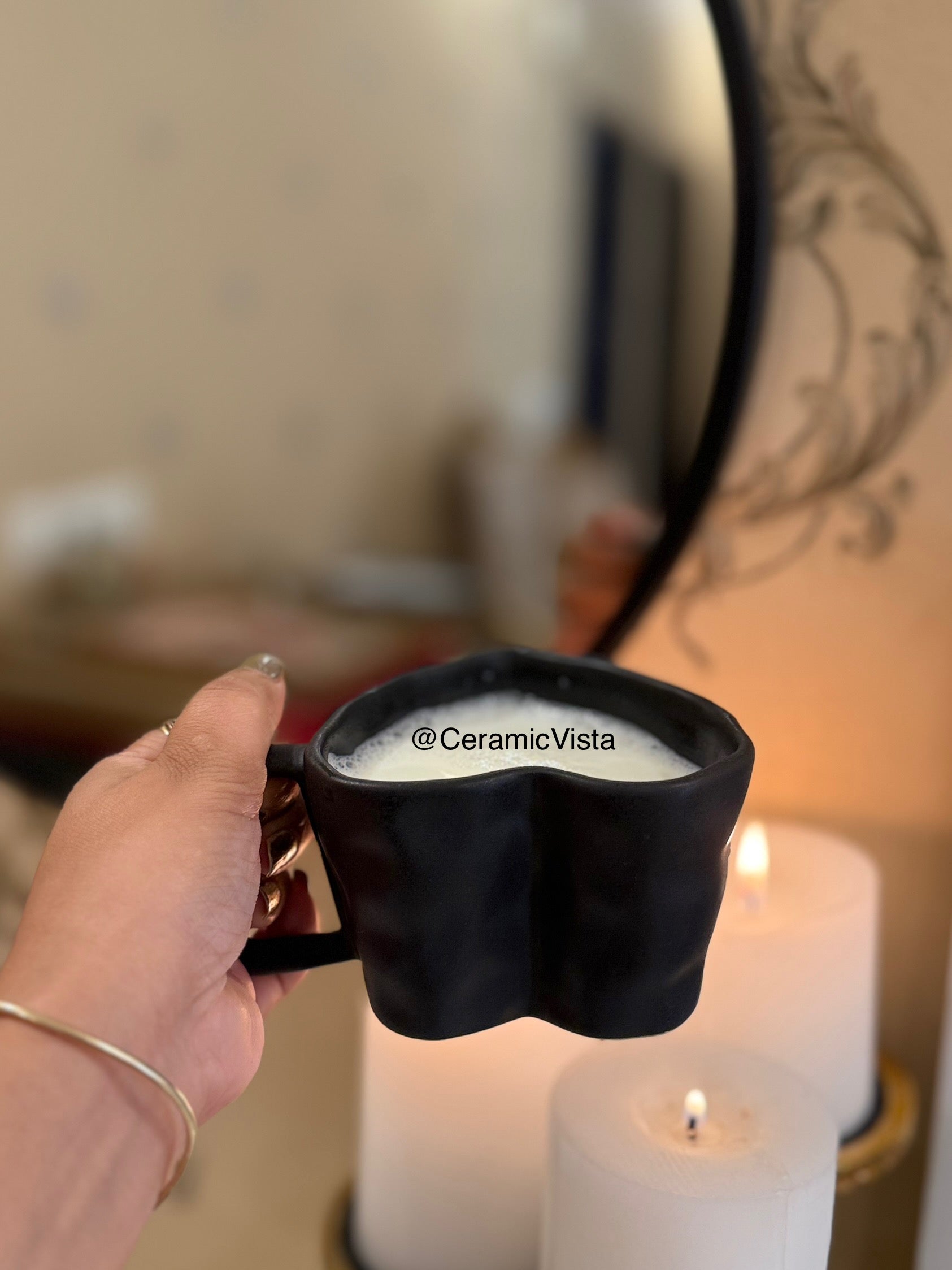 Midnight Romance - Heart Ceramic Mug- Pink, Blue, Heart Prints, White