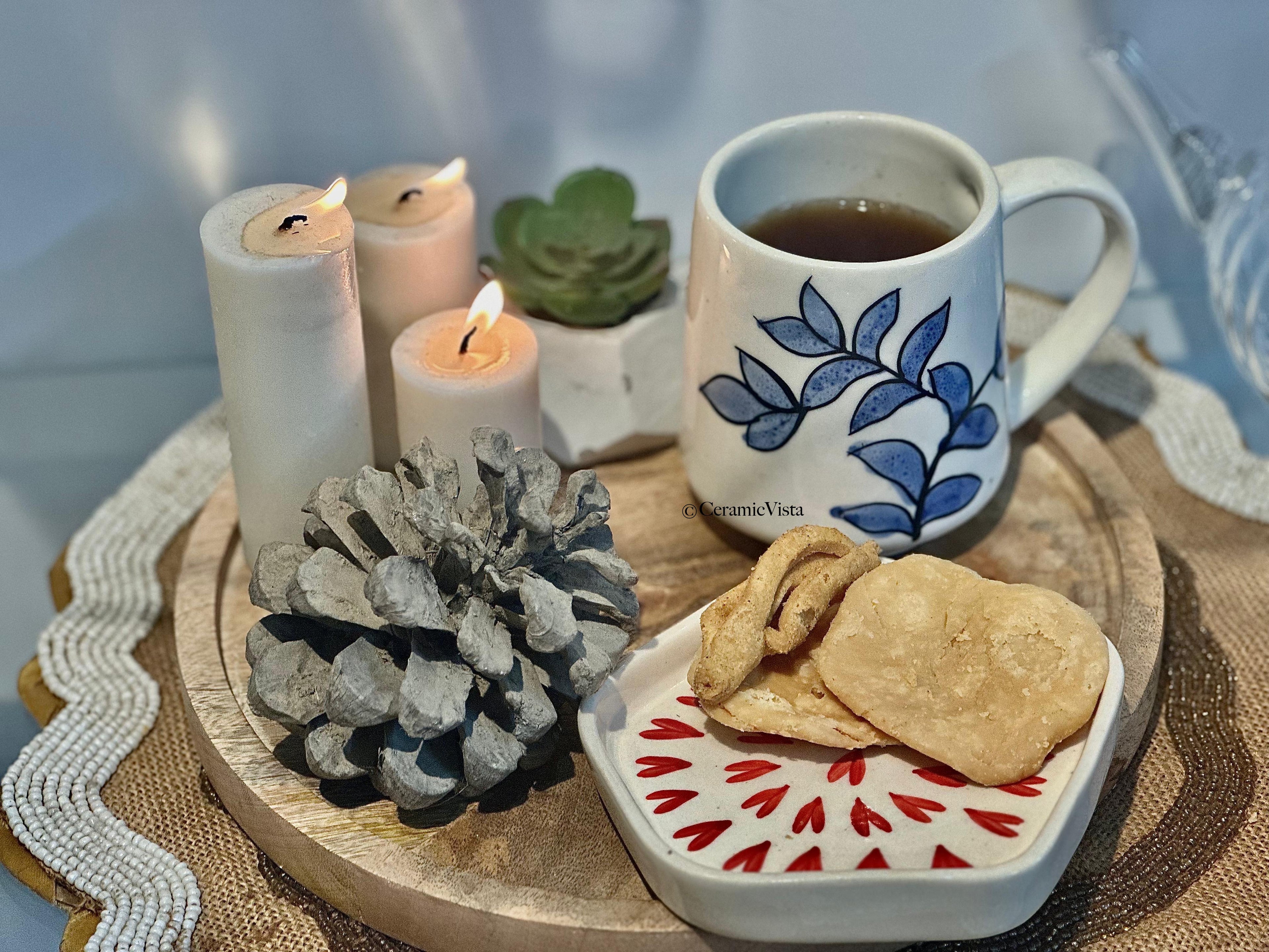 Blue Vine Botanical Ceramic Mug