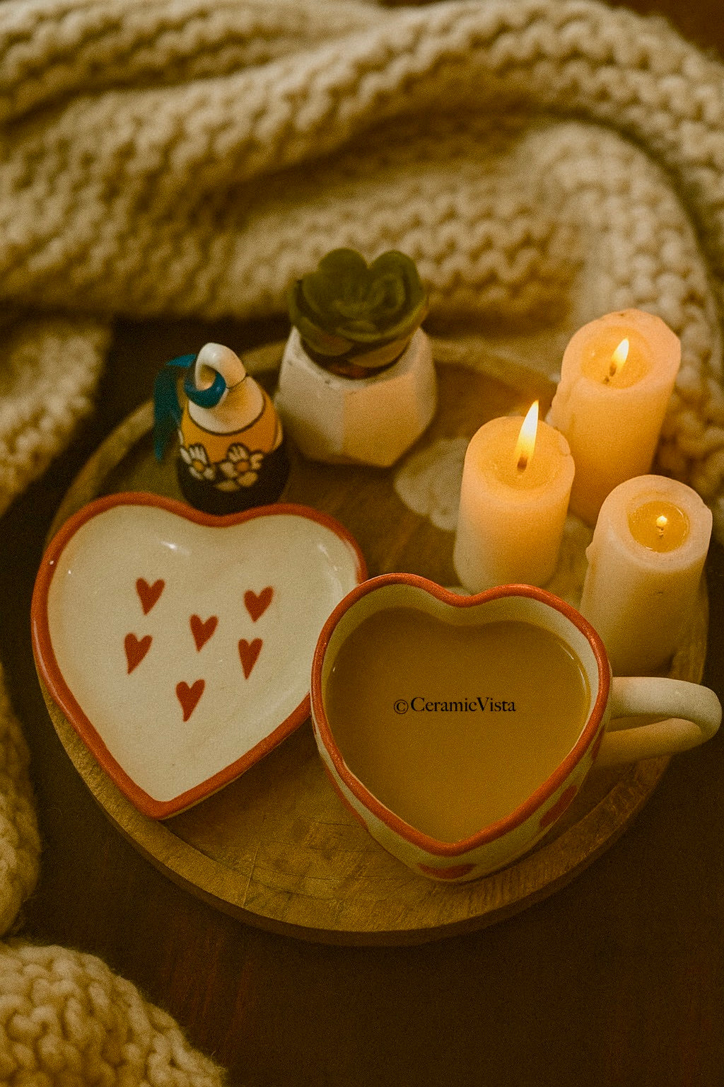 Heart-Shaped Ceramic Mug With Saucer – Handcrafted Love Set