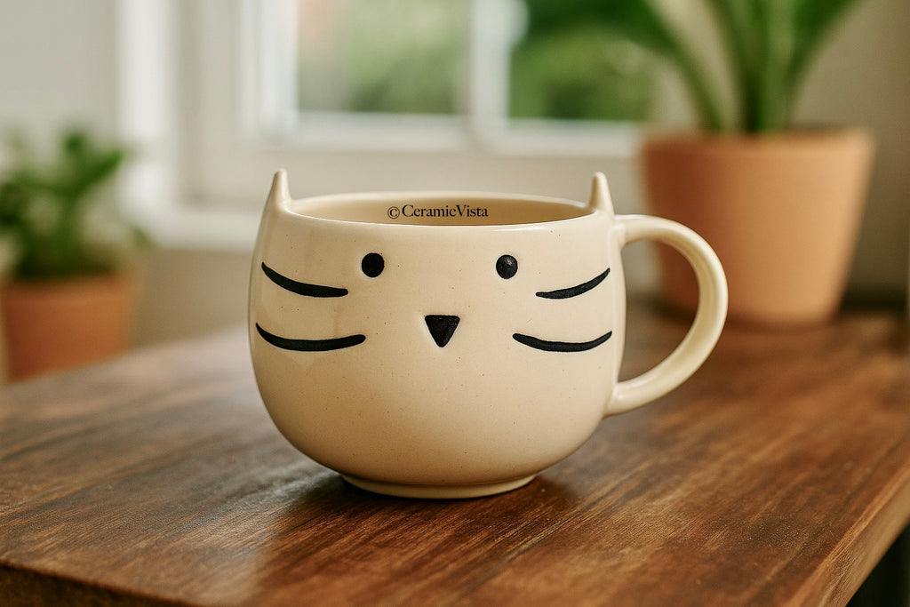 Whisker Kitty Ceramic Mug – Cute Cat Face Cup | Handcrafted Aesthetic Mug