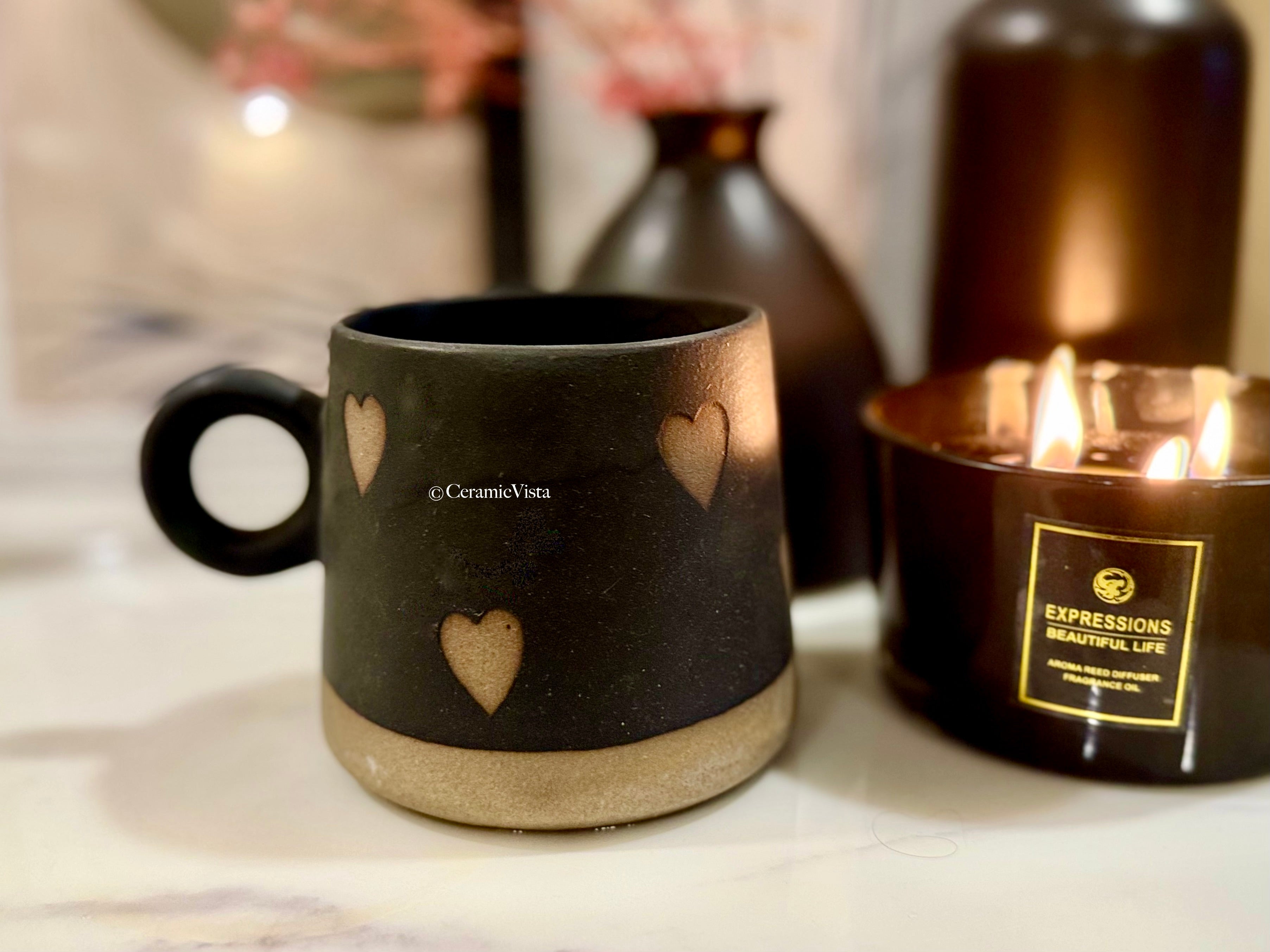 Handcrafted Heart-Design Ceramic Mug| CeramicVista