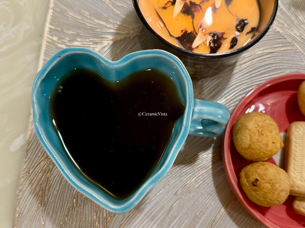 Midnight Romance - Heart Ceramic Mug- Pink, Blue, Heart Prints, White