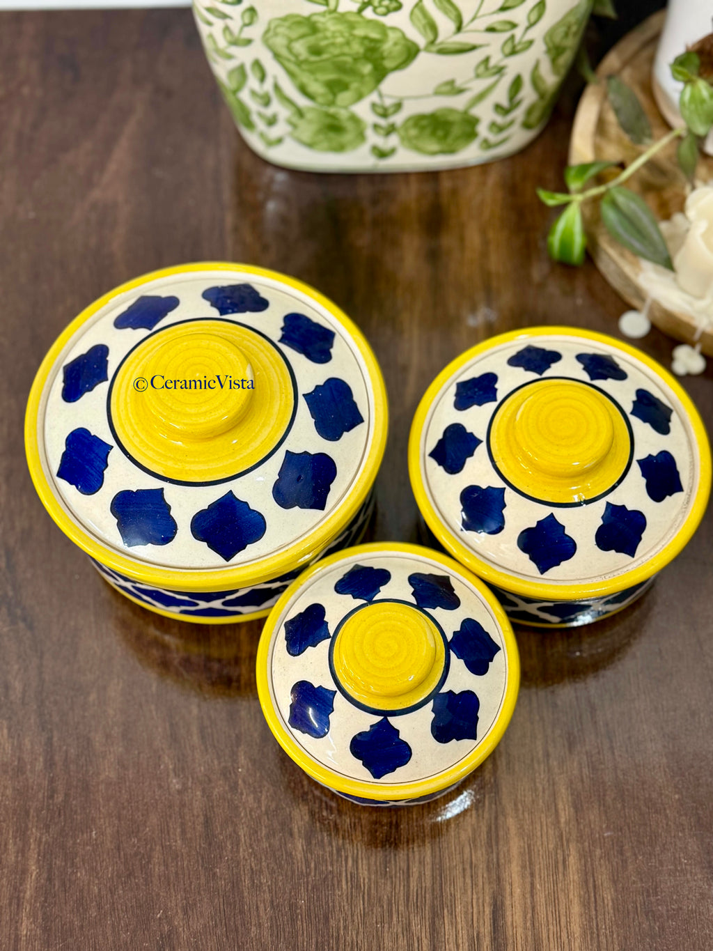 Hand-Painted Moroccan Blue & Yellow Serving Bowl Set – Set of 3 | CeramicVista