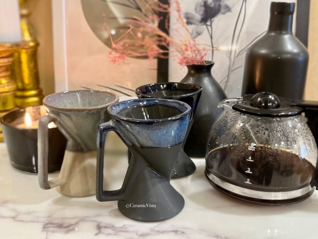 Handcrafted Stoneware Coffee Mugs – Modern Hourglass Design