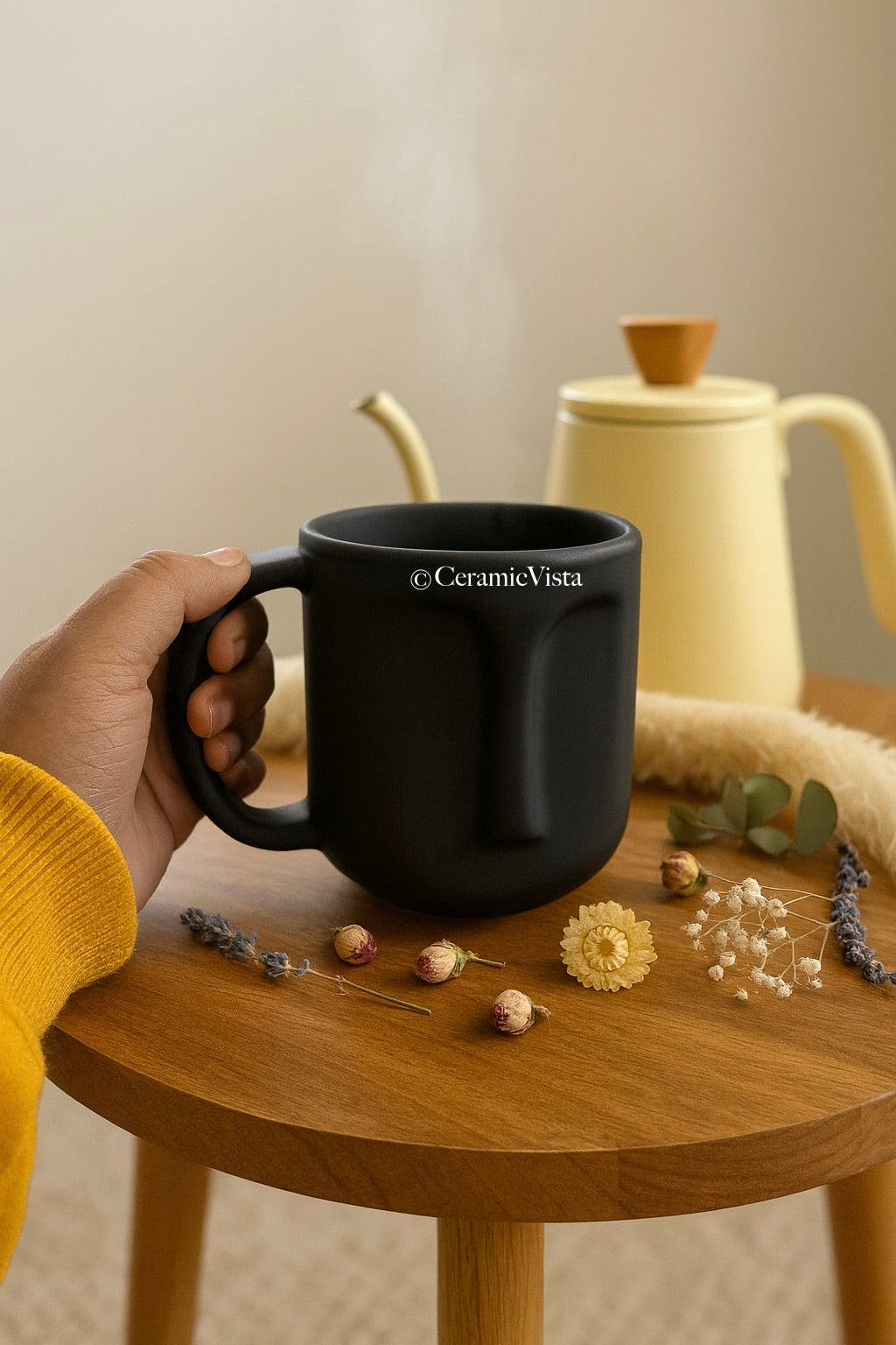 Matte Black Face Mug – Modern Sculpted Ceramic Mug | CeramicVista