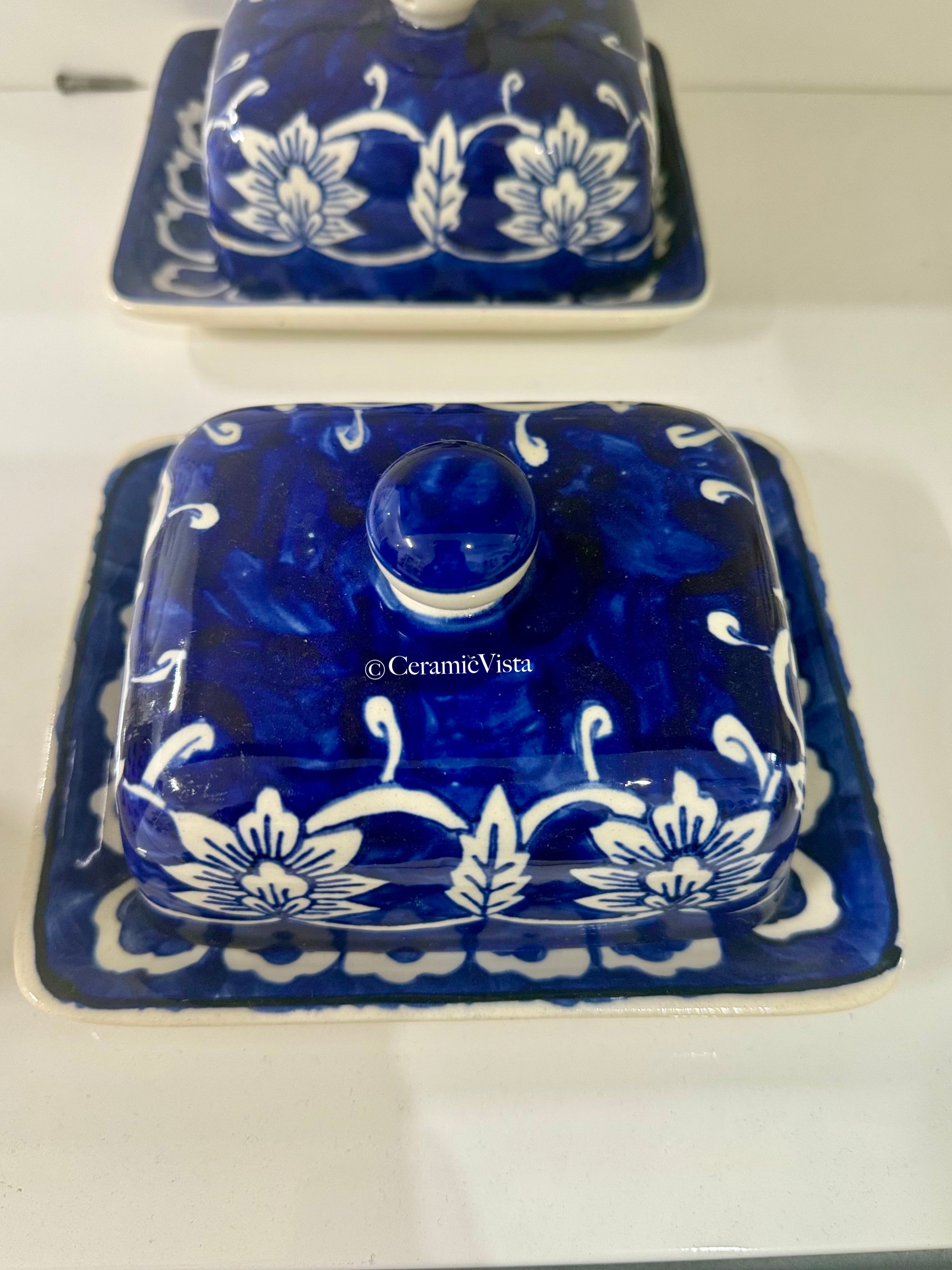 Royal Blue Handcrafted Ceramic Butter Dish