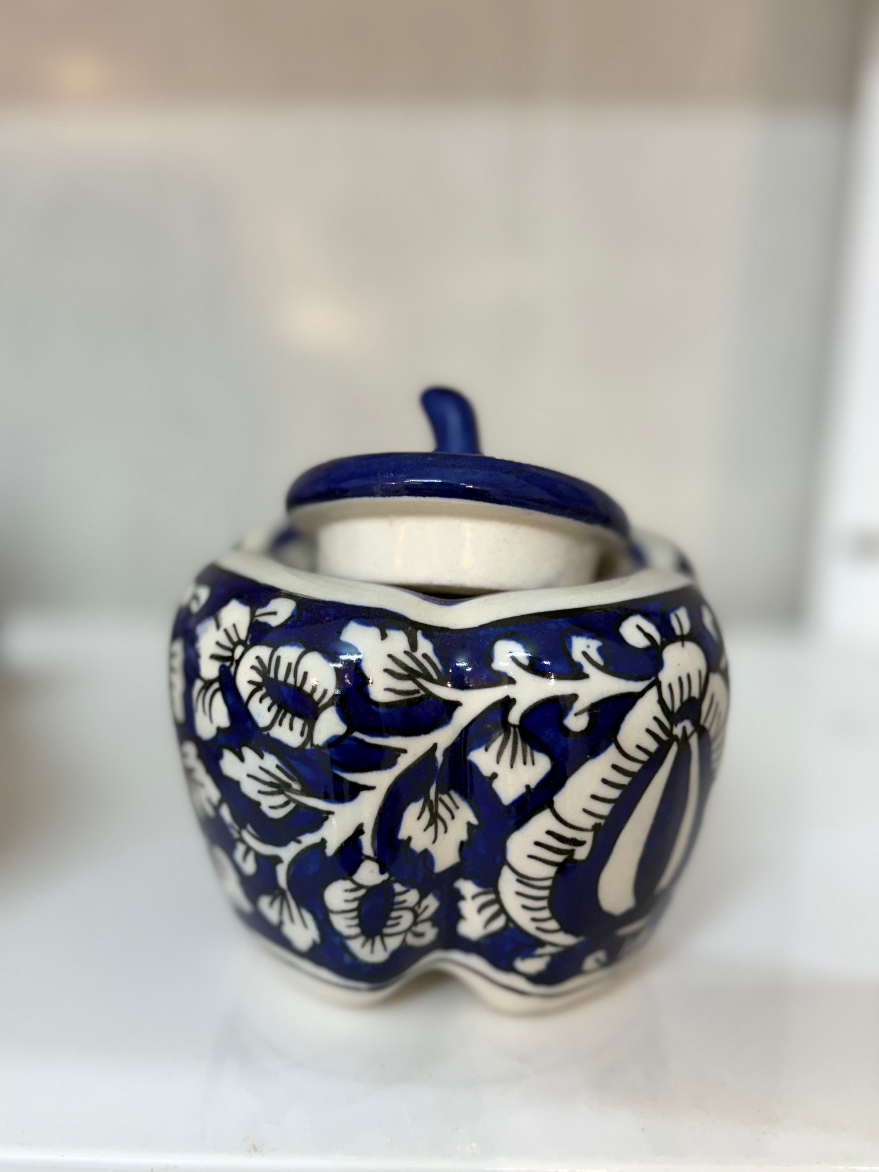 Hand-Painted Floral Ceramic Pickle / Condiment Jar/ Holder with Lid