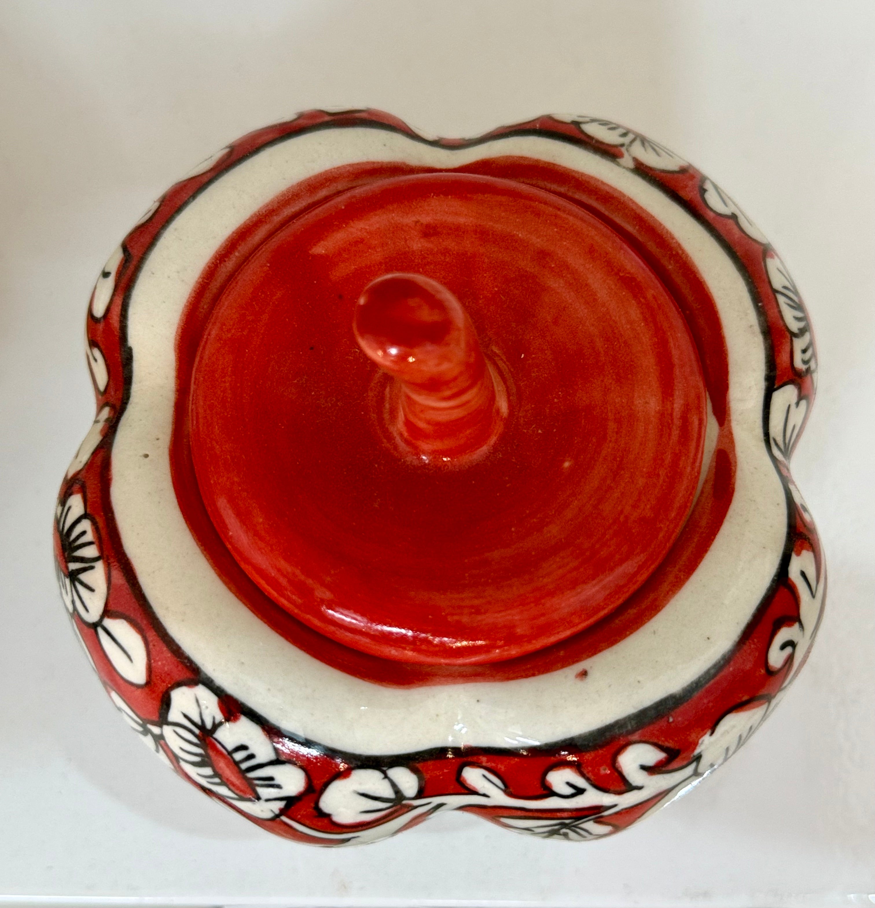 Hand-Painted Floral Ceramic Pickle / Condiment Jar/ Holder with Lid