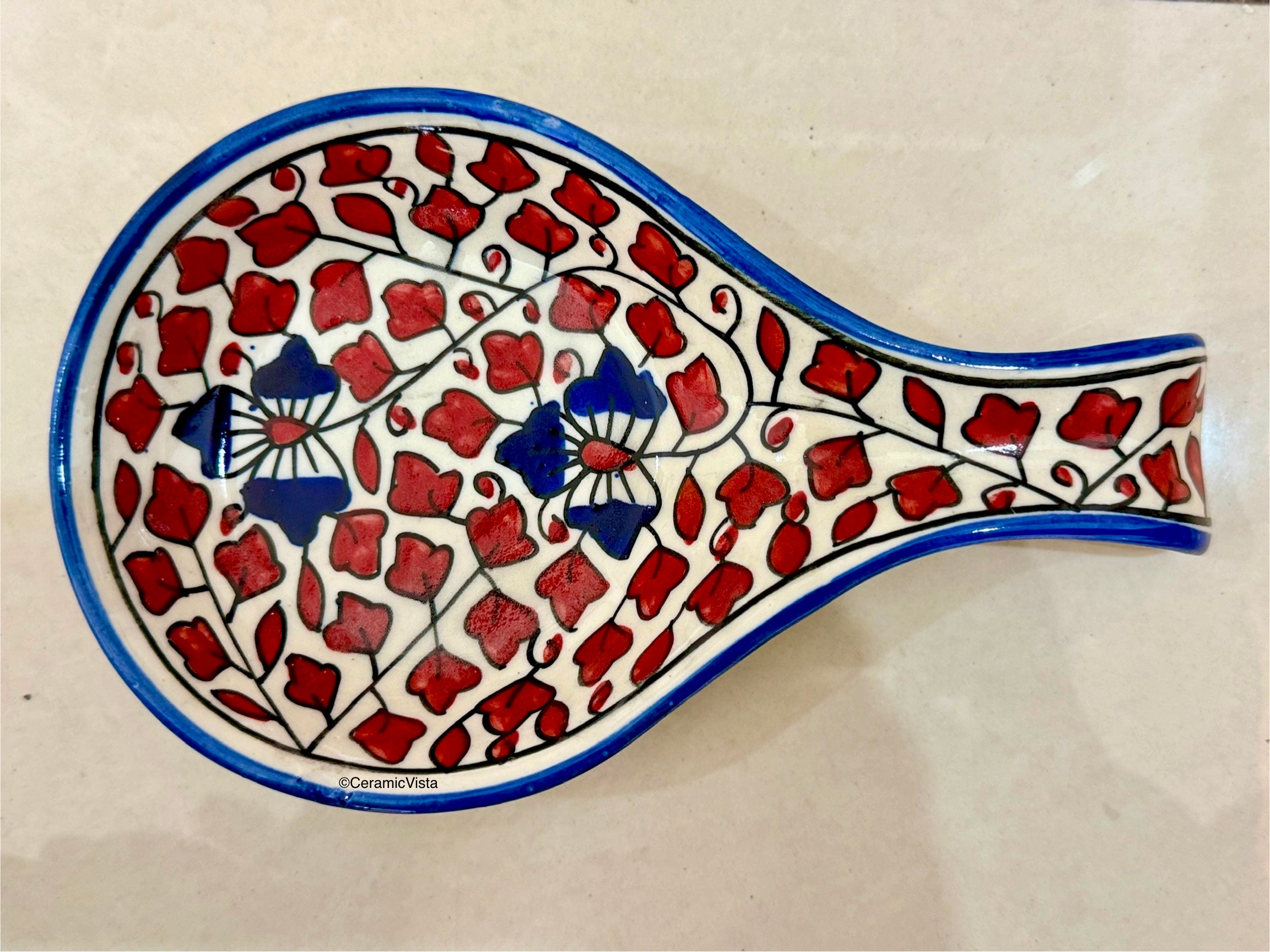 Hand-Painted Colorful Ceramic Spoon Rest / Snack Tray/ Holder | Red, Blue, Green, Dual Tone | CeramicVista