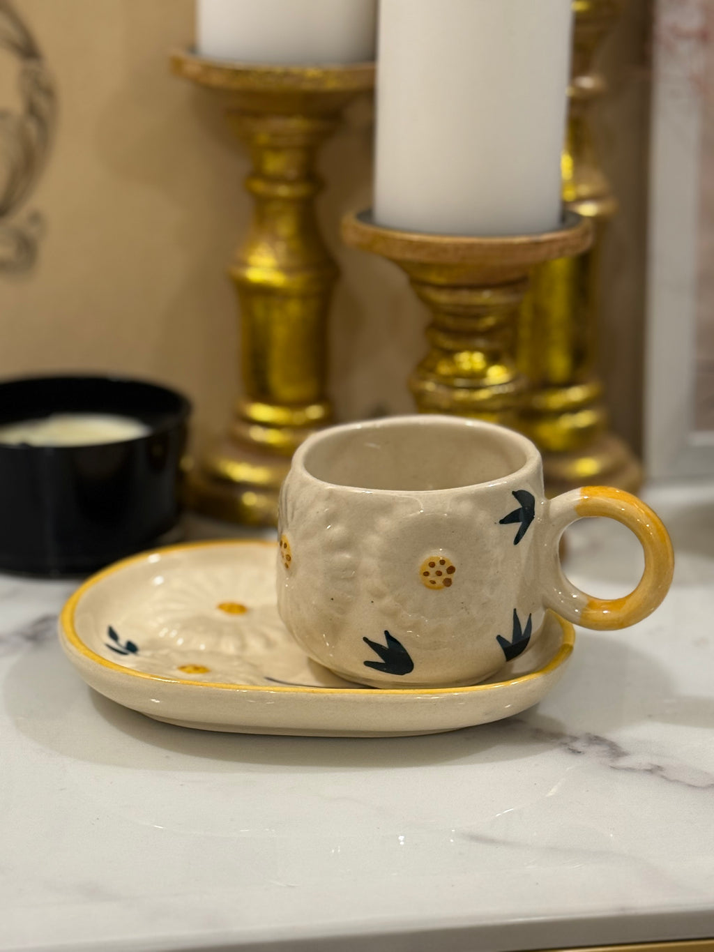 Hand-Painted Floral Cup & Saucer Set